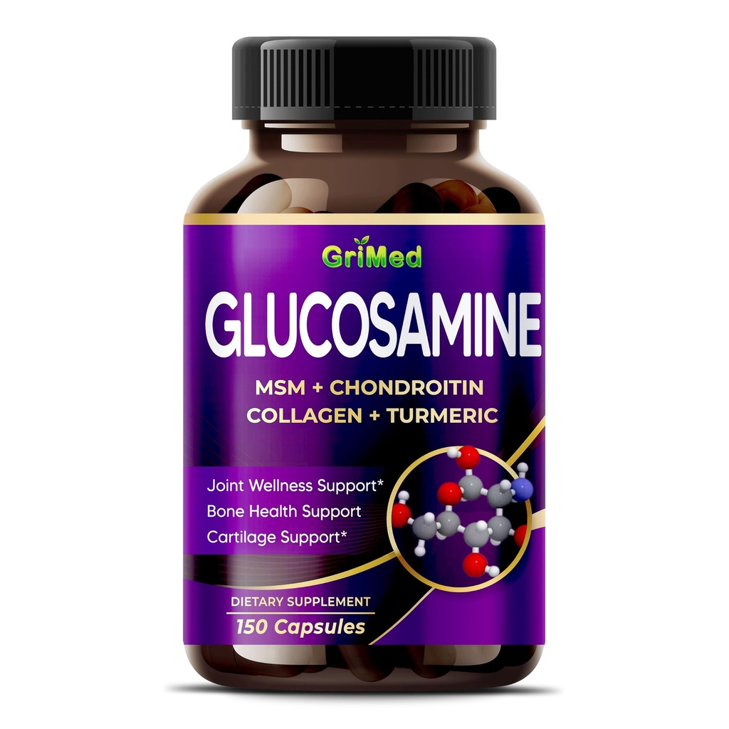 GriMed Glucosamine 12,000mg - X12 Power with MSM, Chondroitin, Collagen, Turmeric for Joint Wellness, Strong Bones, Cartilage Support - USA Made ' Tested