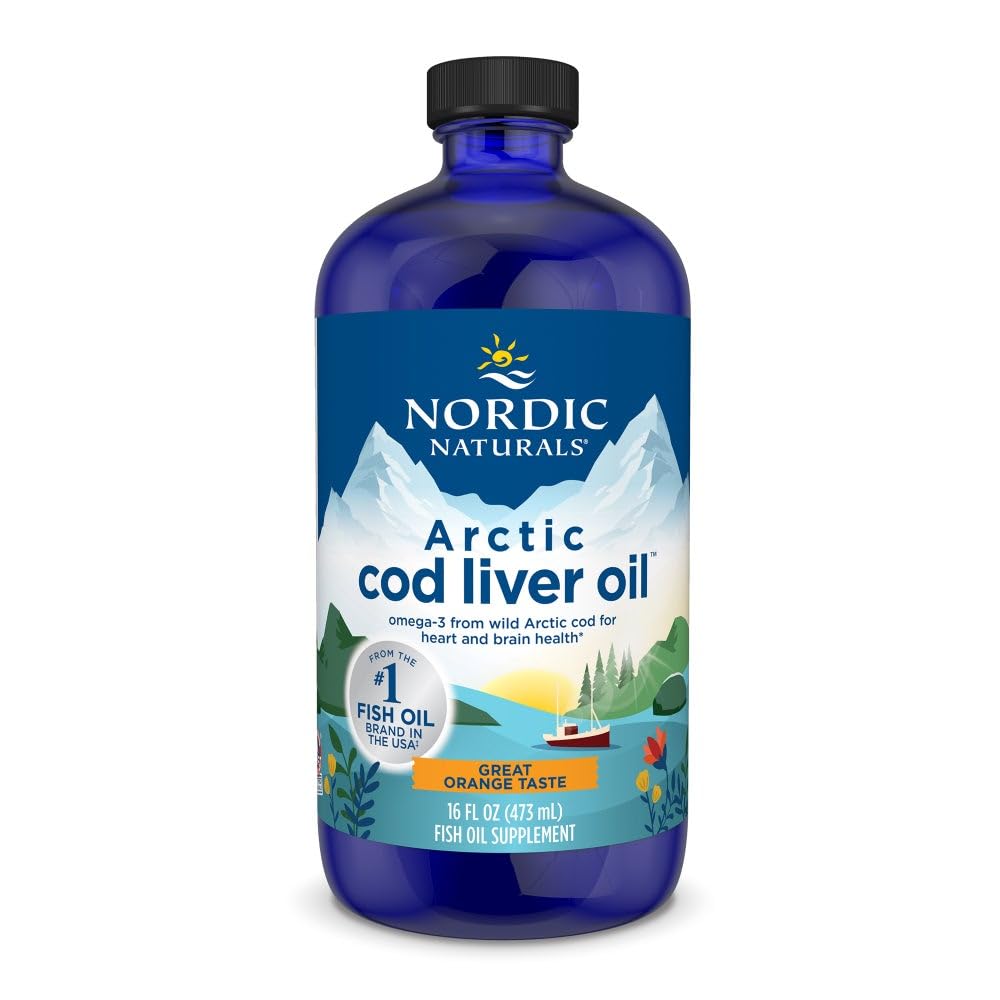 Naturales nórdicos Aceite de hígado de bacalao Ártico, Naranja - 16 oz - 1060 mg Total Omega-3 con EPA &amp; DHA - Corazón &amp; Salud cerebral, Inmunidad saludable, Bienestar general - No GMO - 96 Servimientos