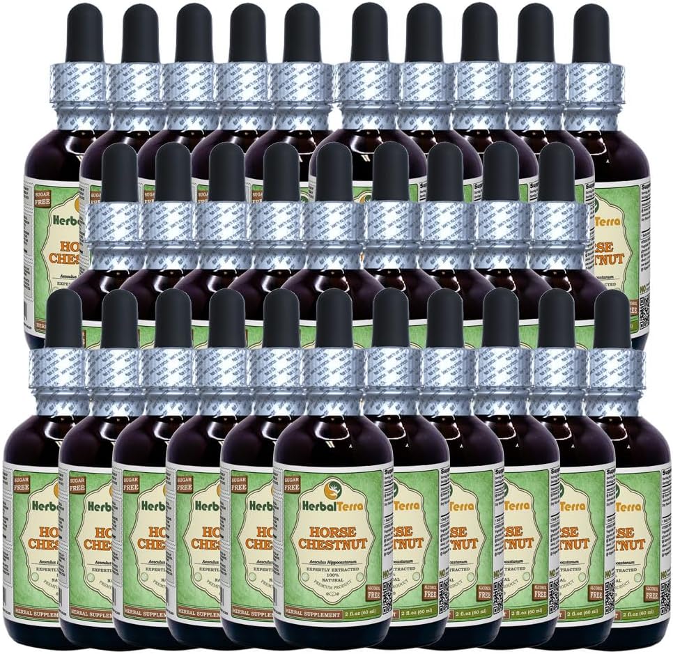 Castaña de Caballo (Aesculus Hippocastanum) Glicérite, Nueces orgánicas secas Alcohol-FREE Extracto líquido (Nombre de la marca: HerbalTerra, Proudly made in USA) 30x2 fl.oz (30x60 ml)