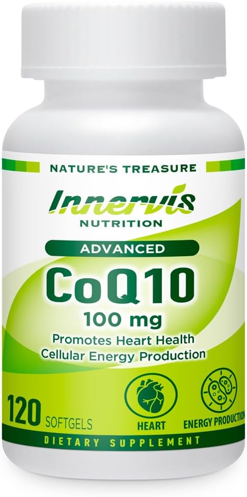 CoQ10 100mg – Heart & Energy Support with Powerful Antioxidant, 120 Softgels, Easy-to-Swallow ← Innervis Nutrition