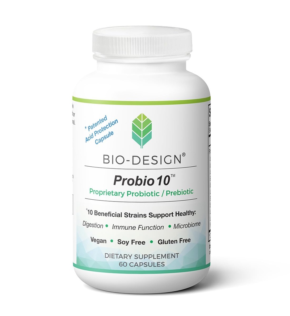 Probio10 - Suplemento Probiótico diario y prebiótico - 10 millones de CFU, 10 benéficos ayuda en la digestión, regularidad, función inmunitaria y Gut Health - 60 cápsulas resistentes al ácido