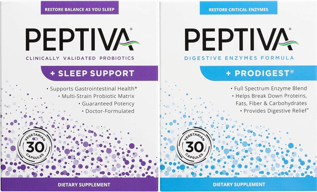 Peptiva Probiótico y Apoyo al sueño 30 Cuenta Enzima Digestiva 30 Cuenta