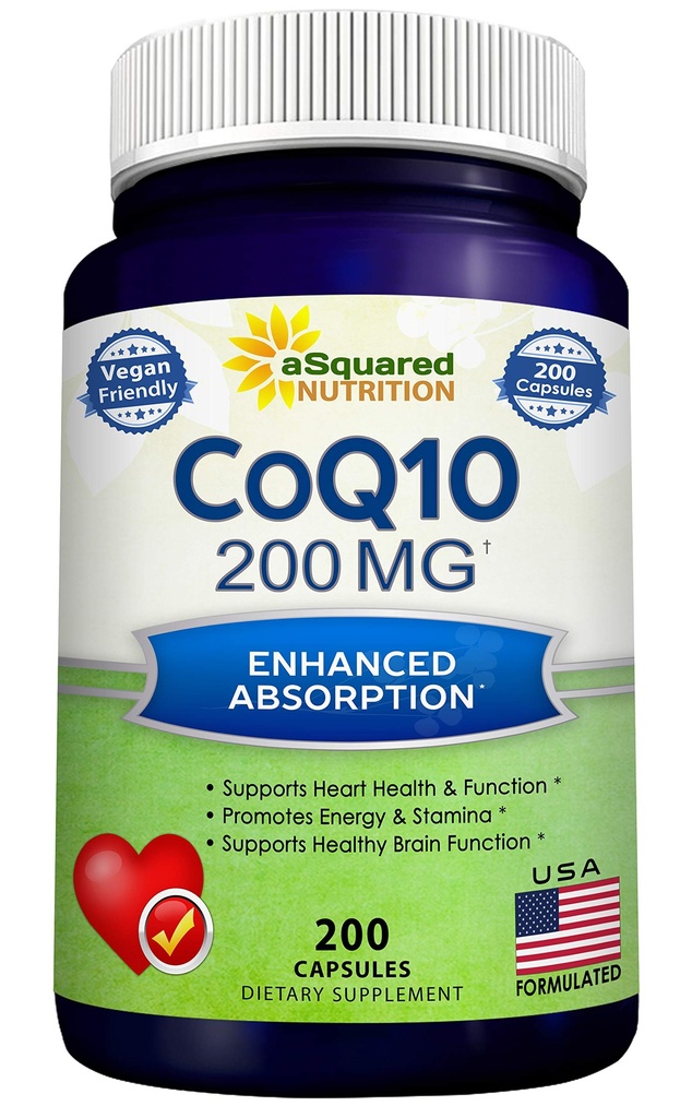 aSquared Nutrition CoQ10 (200 cápsulas y 200 mg) - High Absorption Vegan CO Q-10 Powder - Enzyme Ubiquinone Supplement Pills, Extra Antioxidante Coenzyme Q10 Vitamina, Coq 10 Alernative to Softgels