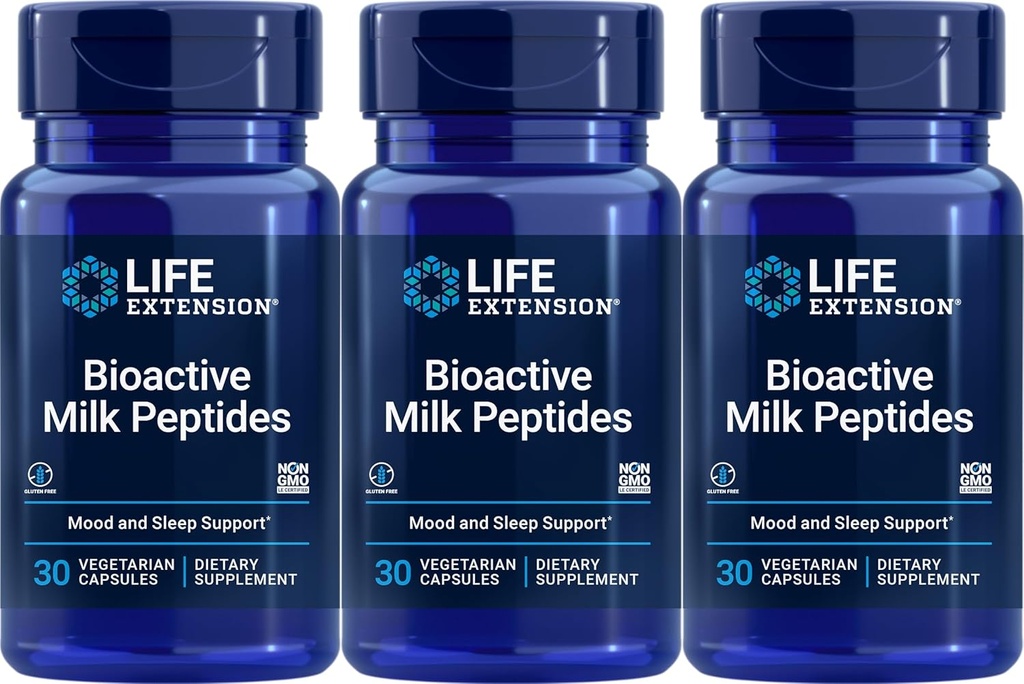 Péptidos de leche bioactivo, 30 cápsulas vegetarianas (Pack of 3)
