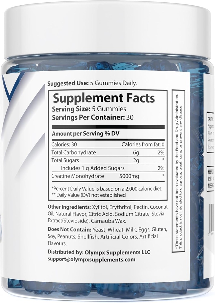 Cretina Monohydrate Gummies - 30 Servings, 5g por Serving, Blueberry (150 Cuenta)