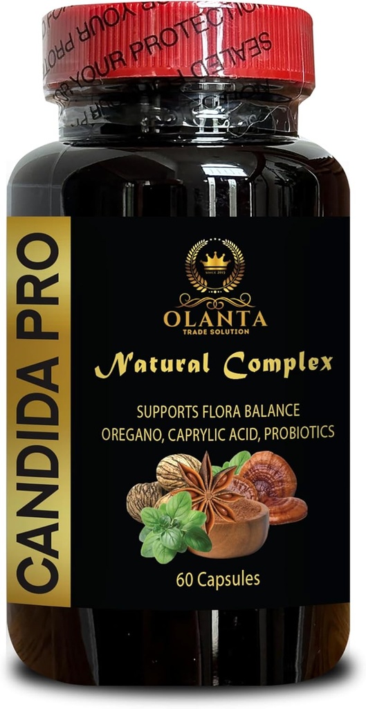 Candida PRO Complex - Detox Cleanse for Healthy Flora Balance Support, Oregano Leaf Powder, Caprylic Acid, Protease, Black Walnut, Wormwood - 1 Bottle