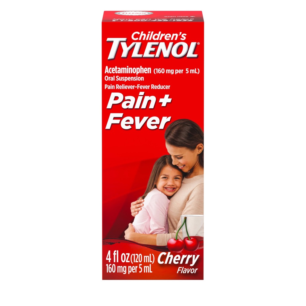 Tylenol Líquido de la Suspensión Oral Medicina, Acetaminofén Dolor de Dolor " Reductor de fiebre, Aspirina-, Ibuprofeno- " Sin alcohol, Cereza, 4 Fl. Oz