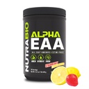 NutraBio Alpha EAA - Aminoácidos de todo el día para el crecimiento muscular y la hidratación - Aminoácidos esenciales con nootrópicos " Adaptógenos- Espectro completo EAA BCAA Polvo - 30 Servimientos - Lemon de fresa