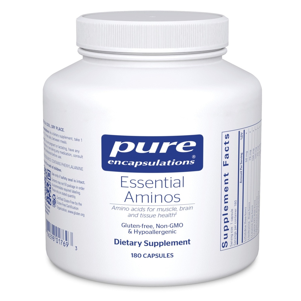 Encapsulaciones puras Aminoácidos esenciales - Muscle Recovery Support &amp; Health* - con Leucine, Threonine & Tryptophan - 180 Capsules