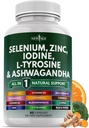 Selenium, Zinc, Iodine, L Tyrosine, Ashwagandha - Suplemento de apoyo para Mujeres y Hombres con Bladderwrack, Turmeric, Silica Kelp, Schisandra - 60 Conde