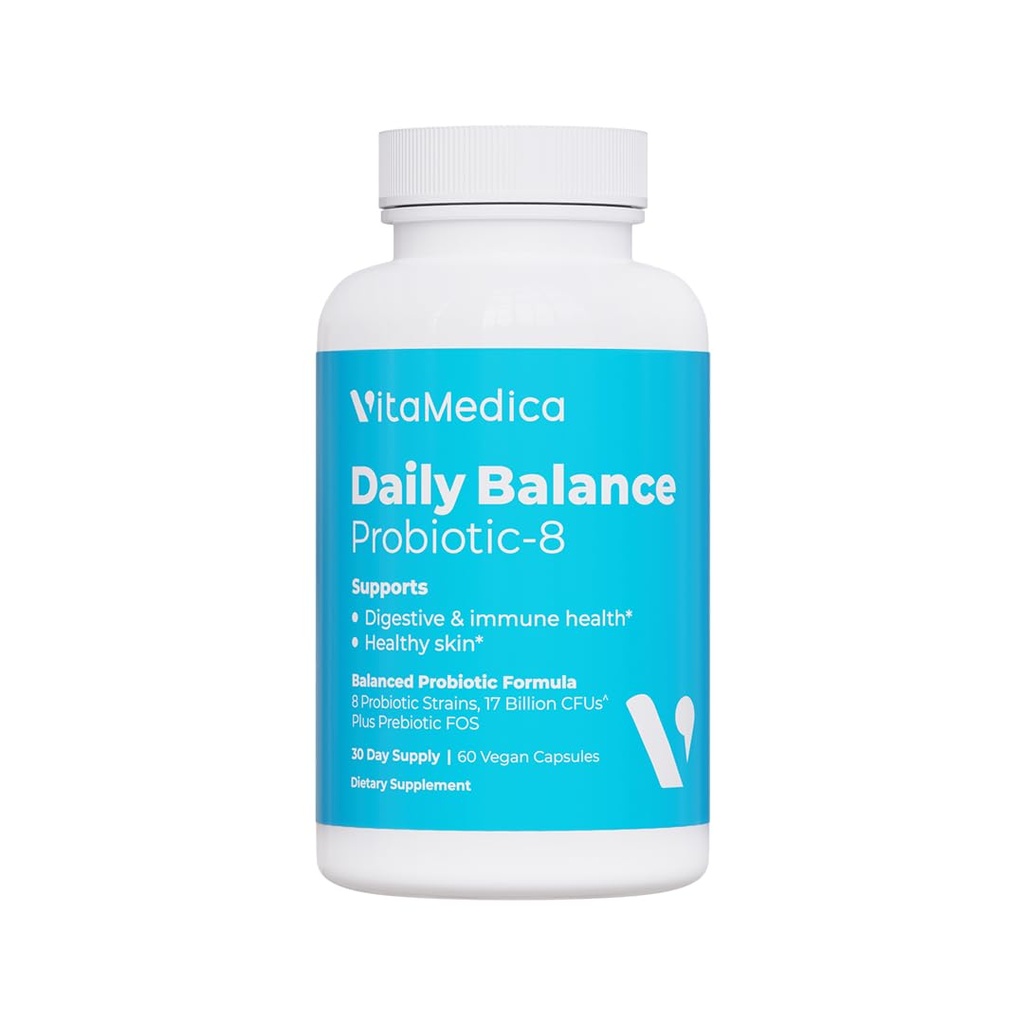 VitaMedica ← Daily Balance Probiótico-8 Silencio Probiótico Suplemento Silencio 16 Billion CFUs Silencio Gut Health Silencio Digestivo, Esquí, &amp; Apoyo Inmunitario Silencio Constipation, Diarrhea, Gas &amp; Bloating Relief TEN Vegan Silencio 60 Conde