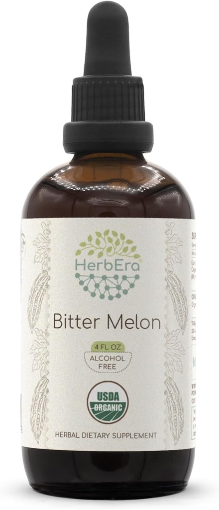 Bitter Melon B120 USDA Organic Tincture ← Alcohol-Free Extract, High-Potency Herbal Drops TEN Certified Organic Bitter Melon (Momordica Charantia) Dried Fruit (4 fl oz)