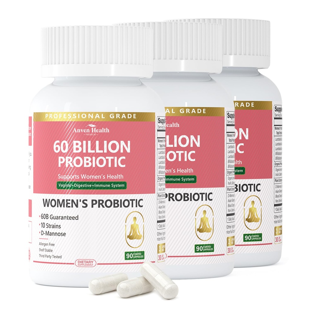 Probióticos y Prebióticos para Mujeres PH Balance &amp; Salud Digestiva - 60 Billion Vaginal Probiótico con Cranberry &amp; D-Mannose para Gut, Urinary, Immune Health, Vegan " Non-GMO Silencio 270 cápsulas
