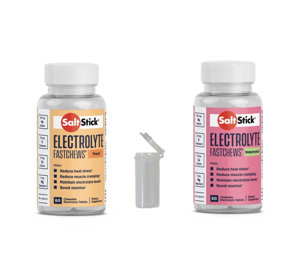 SaltStick FASTCHEWS® Variedad 2-Pack - 60 Conde Botellas de Peach & sandía con Tube lista de carreras