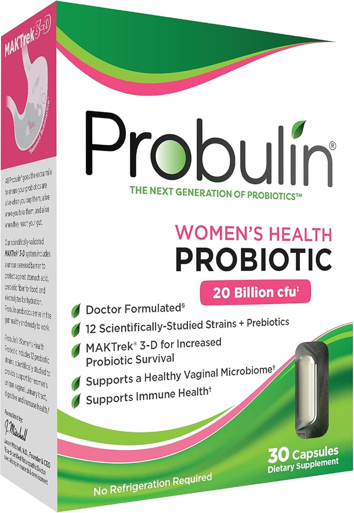Probiótico de probulina para la salud de las mujeres + Prebiótico para la salud vaginal, de Gut & Immune - 20 millones CFU - 12 Strains probióticos, 30 cápsulas veganos
