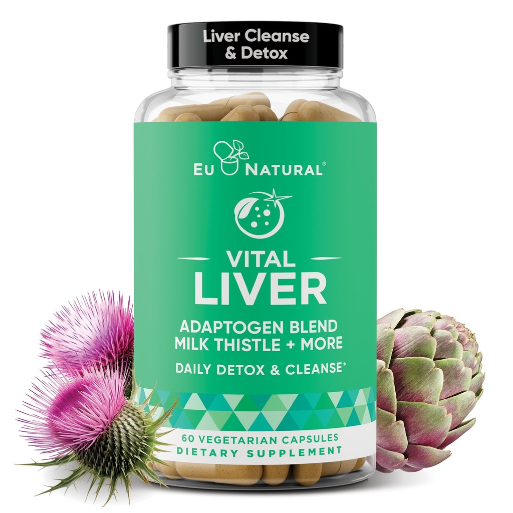 Vital Liver Cleanse Detox " Repair - 9-in-1 Liver Support Supplement - Milk Thistle, Artichoke Extract, Turmeric, Adaptogens - Optimal Liver Function and Digestive Health - 60 Vegetarian Soft Capsules