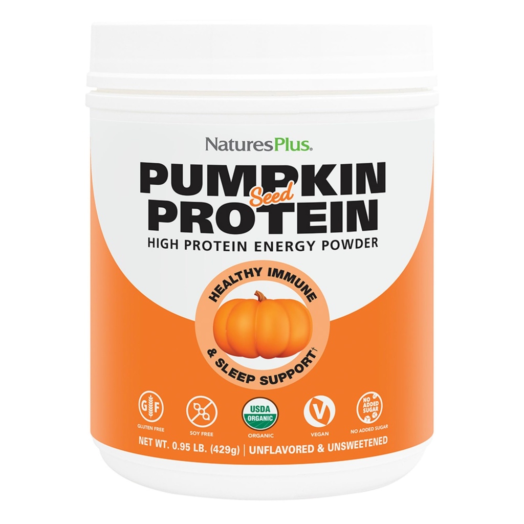 NaturesPlus Proteína de semilla de calabaza orgánica - .95 lbs Powder de proteína vegana - Suplemento de proteína de alta energía, promueve la salud de próstata, calma malestar menstrual - Vegetariano, libre de gluten - 15 servidumbres