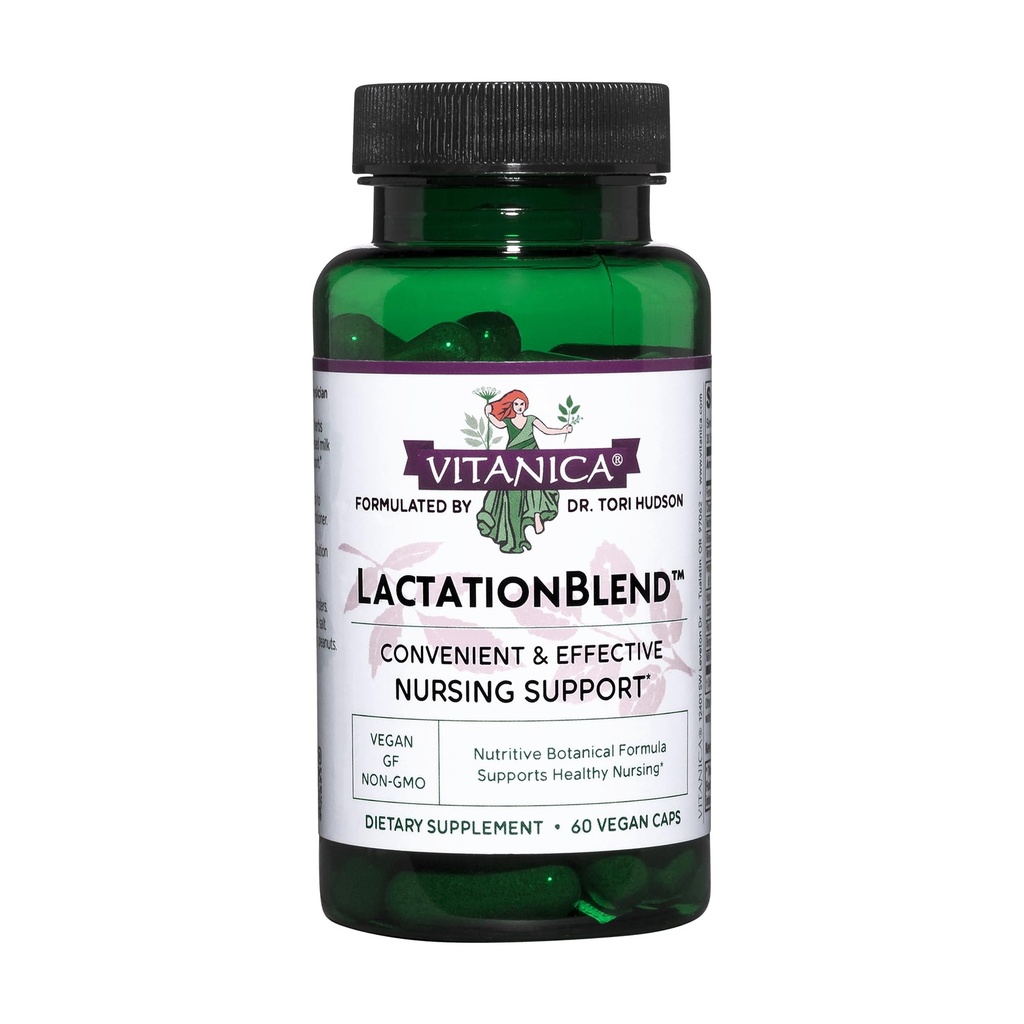 Vitanica LactationBlend, Suplemento Lactation para el aumento de la oferta de leche materna y el sostén orgánico de la lactancia, con Fennel, Milk Thistle, Fenugreek y Más, Non-GMO, Vegan, 60 cápsulas