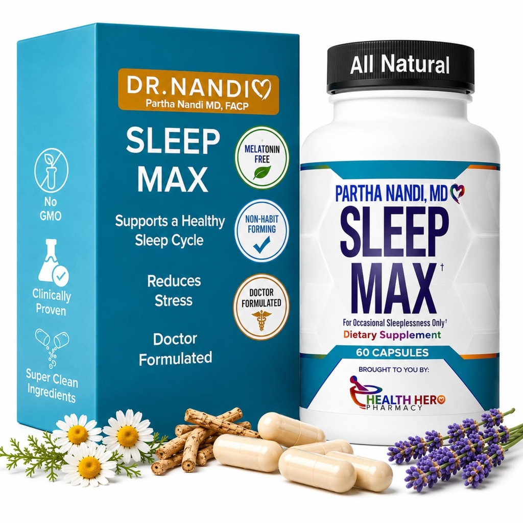 Dr. Nandi’s Sleep Max Natural Sleep Aid – Magnesium, GABA, 5-HTP & Taurine – REM Sleep & Deep Sleep Suplemento Sin Melatonina – Non-Habit Forming Vegan Herbal Sleep Aid – Non-GMO – 60 cápsulas