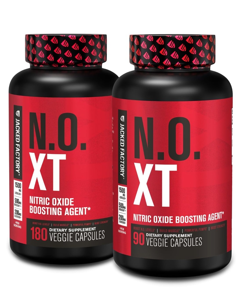 Jacked Factory N.O. XT Nitric Oxide Suplemento con Nitrosigine L Arginine & L Citrulline para el crecimiento muscular, bombas, vascularidad, energía - Extra Strength Pre Workout Muscle Builder - 270 Veggie Pills