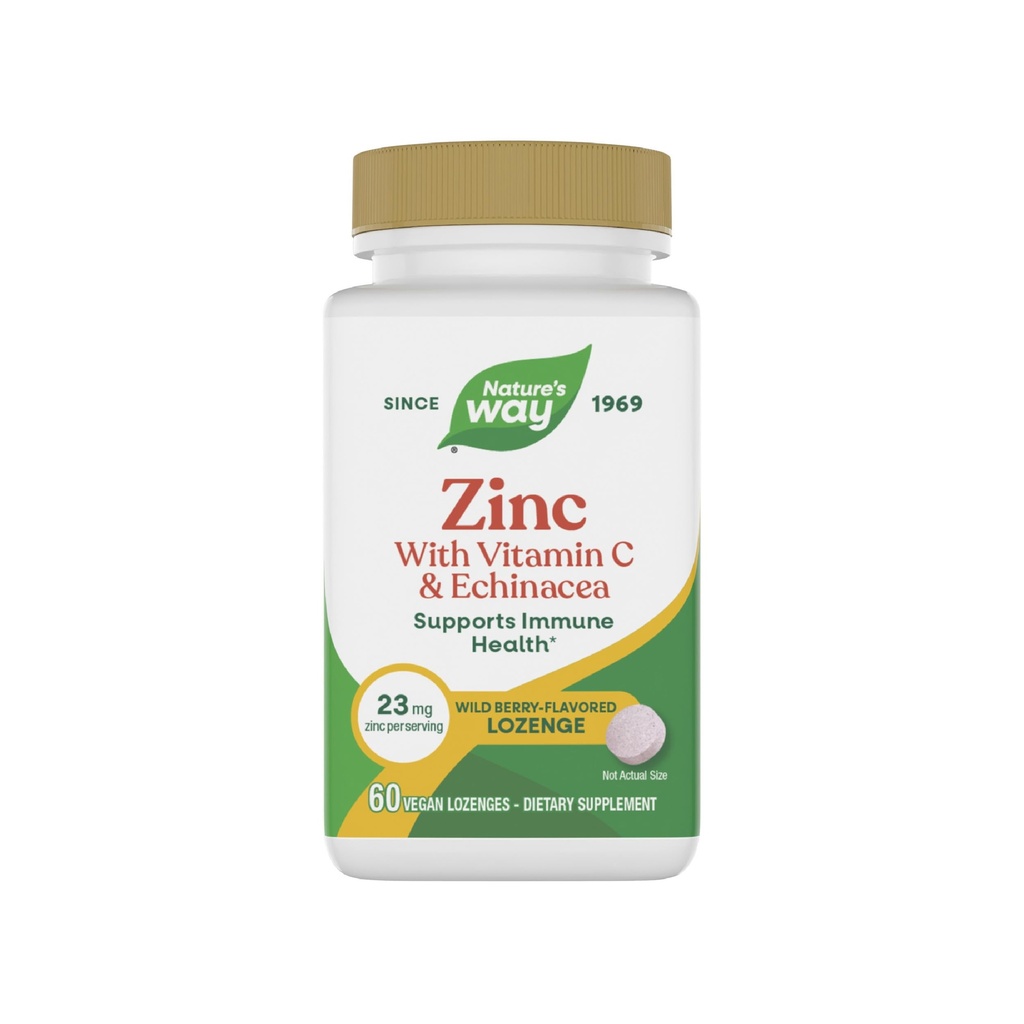 Camino de la Naturaleza Zinc Lozenges con Vitamina C & Echinacea, Suplementos Zinc para Hombres y Mujeres, Immune Support*, Wild Berry Flavor, 60 Lozenges (Packaging May Vary)