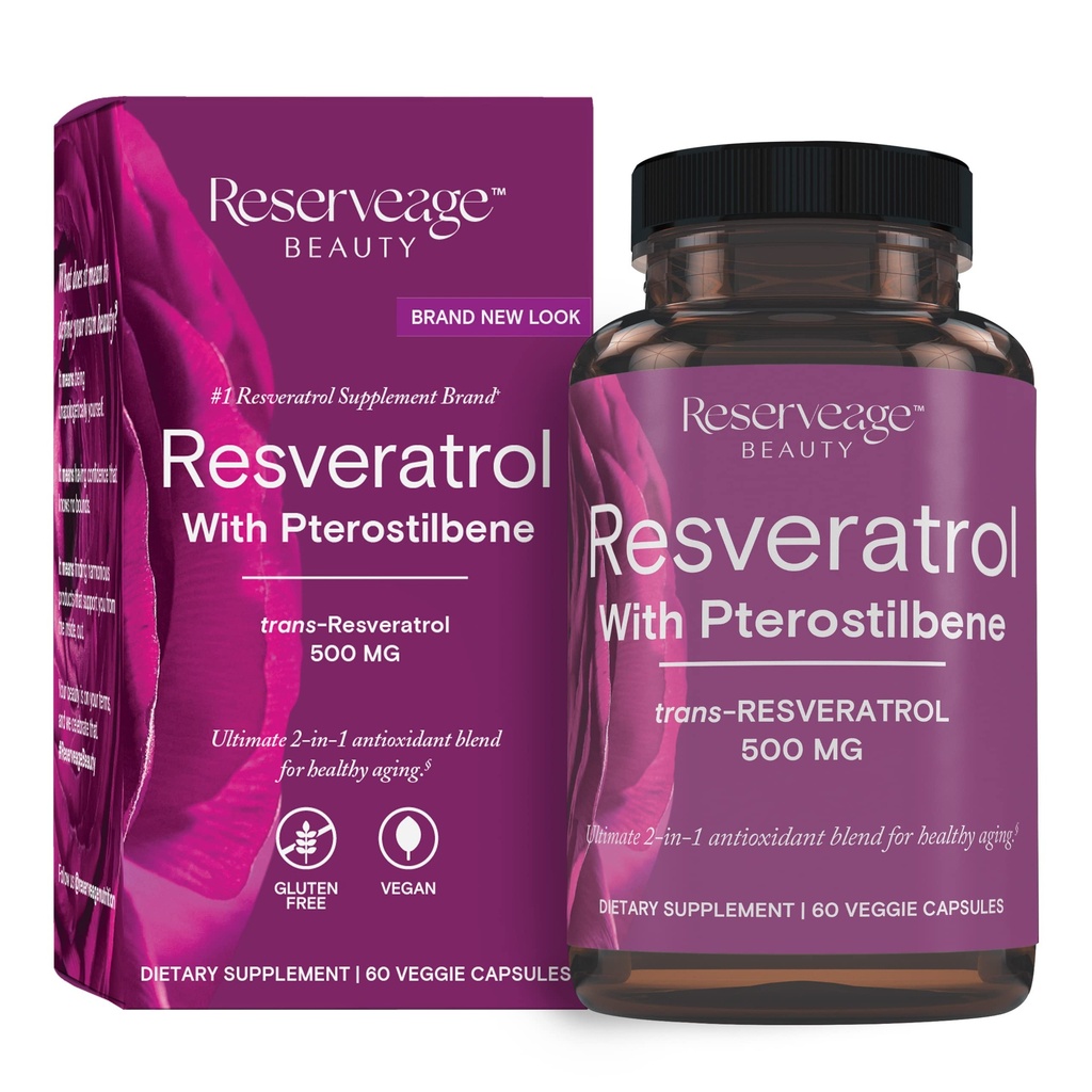 Belleza de reserva, Resveratrol 500 mg con Pterostilbeno, Suplemento antioxidante para el apoyo inmunitario " Salud del corazón, apoya el envejecimiento saludable, Paleo, Keto, 60 cápsulas (60 piezas)
