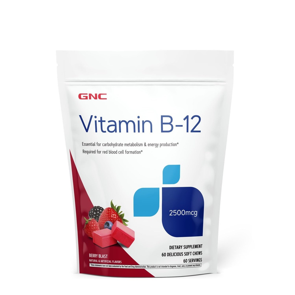 GNC Vitamina B12 2500mcg Suplemento, Esencial para el metabolismo de carbohidratos y la producción de energía, 60 Servimientos