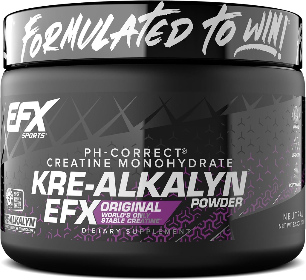 EFX Sports Kre-Alkalyn EFX Powder ¦ pH Correct Creatine Monohydrate Powder Suplemento ¦ Strength, Muscle Growth & Performance peru 66 Servings (Unflavored)