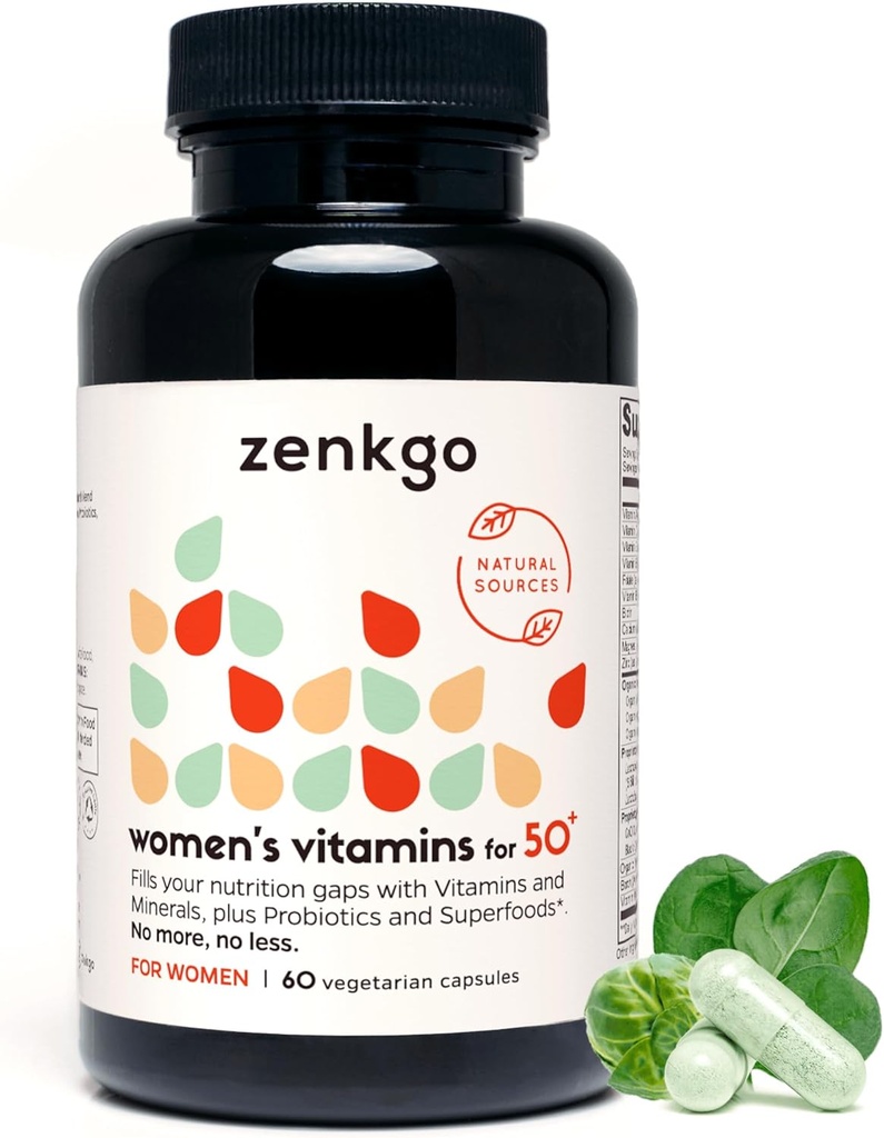 Multivitamina para Mujer 50 Plus, PMS Relief, Skin, Hair & Nails, Supports Joint & Bone, Heart Health, Eye Health, Turmeric, Coq10, Ginkgo, Lutein, Black Cohosh, Vitaminas B6, B12, D3, K2 (60Ct)