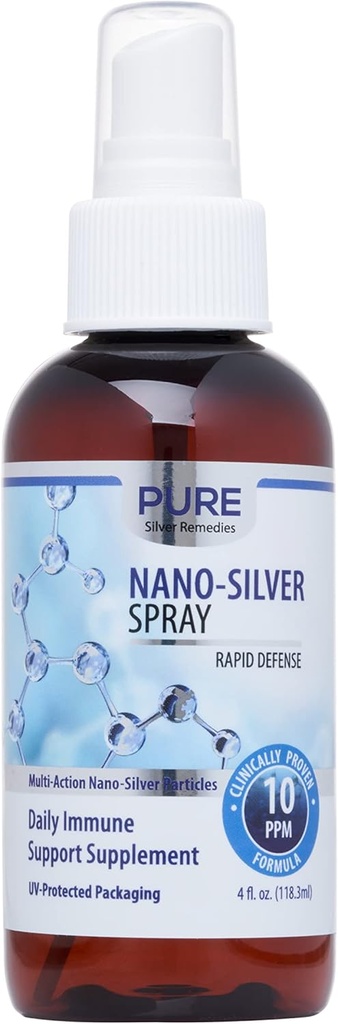 Puro Nano Silver Spray 4oz confidencialidad 10 PPM Alimento diario de apoyo inmune Suplemento Silencio Fácilmente Absorbed Colloidal Nano Silver Spray