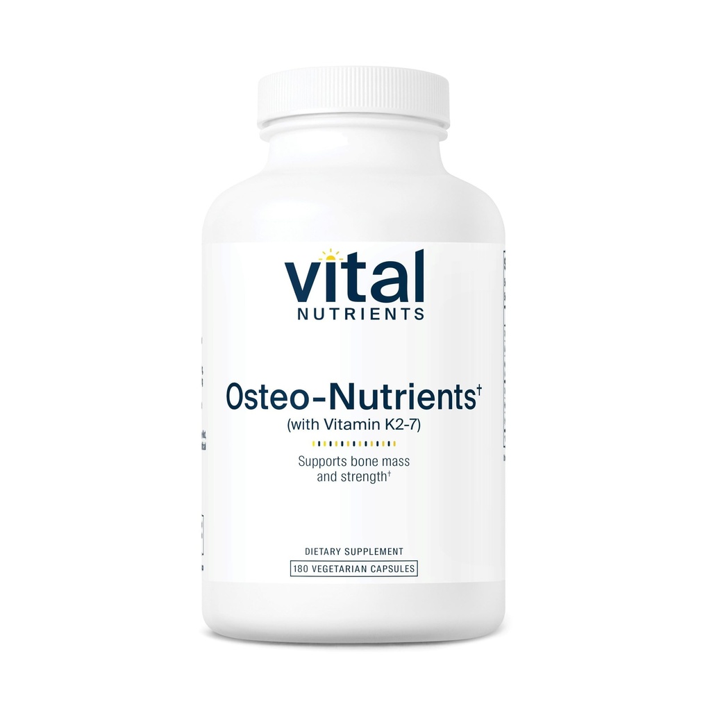 Nutrientes Vitales Osteo-Nutrients ← Vitamin K2 + D3, Calcio y Magnesio para Bone & Heart Support* ¦ Vegetarian Supplement ← Gluten, Dairy, Soy Free tención 180 Capsules