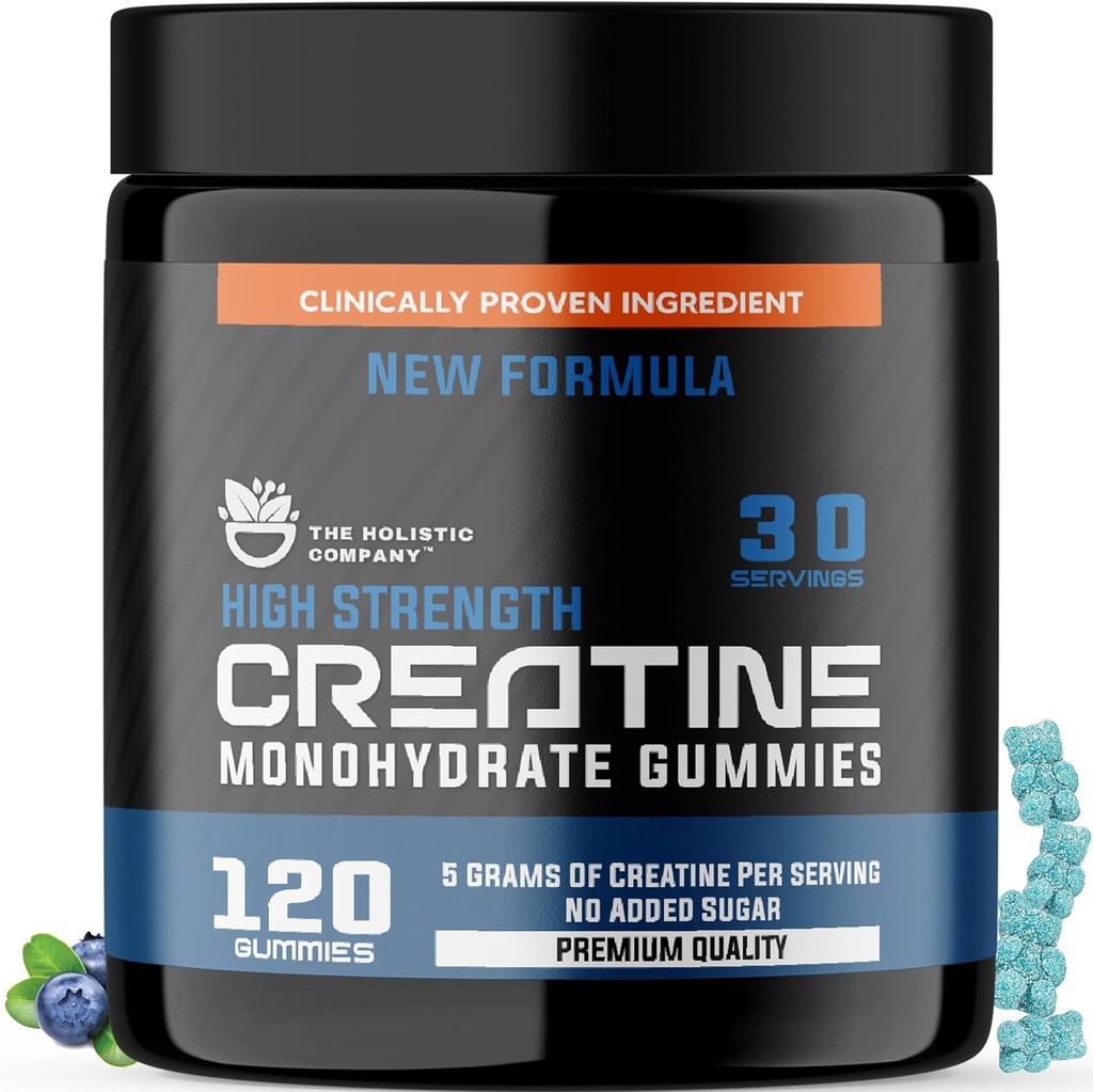 Gummies de Monohydrate de alta resistencia - 5Grams Por Serving, Pre Workout Gummies, Blueberry Flavored Creatine Monohydrate Gummies