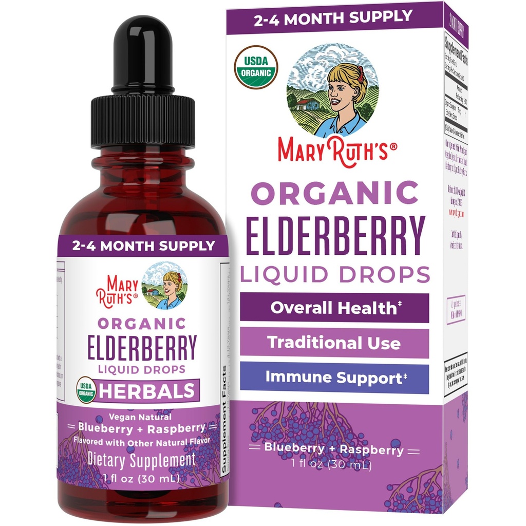 MaryRuth Organics Elderberry Syrup ← USDA Orgánica ← Sugar Free Immune Support Supplement for Adults &amp; Kids, Ages 1 ← Vegan, Non-GMO, Immune Boosters, Clean Label Project Verified ← 1 Fl Oz