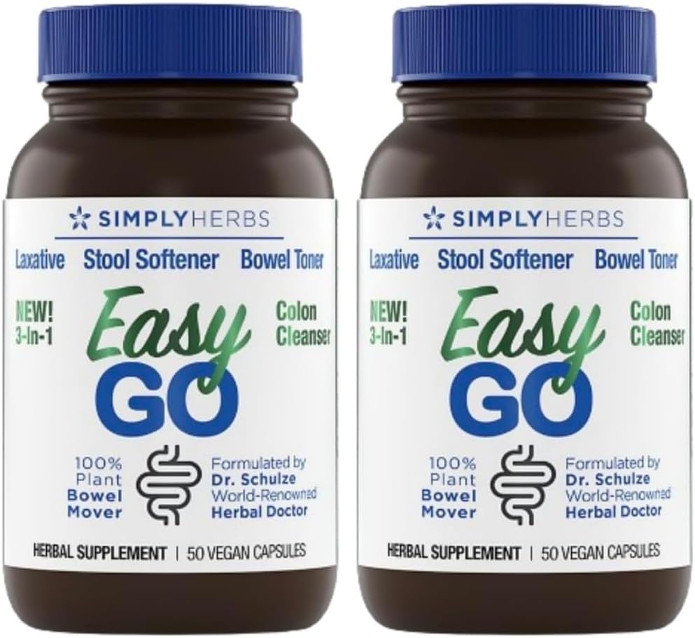 Dr. Schulze's Easy GO Bowel Mover 2-Pack ANTE Fórmulada Gentle Laxative, Colon Toner & Stool Softener ← 100% Plant Natural Bowel Cleanse ← Promueve Movimientos de Bowel Regulares y completos tención 100 Ct Vegan