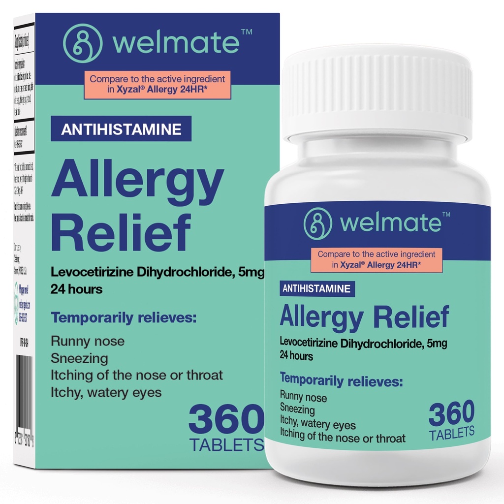 WELMATE - Levocetirizine Dihydrochloride 5mg (360 ct) - Non Drowsy Alergy Medicine - 24 horas - Antihistamine - Generic Allergy Pills - Over-The-Counter Medication
