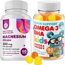 Gummies de Omega3 para niños con Omega 6 litros y magnesio - DHA Suplemento para el cerebro de los niños para el corazón y el apoyo a la visión – sin aceite de pescado y salud sin gluten con magnesio libre de azúcar