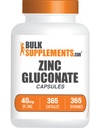 BulkSupplements.com Zinc Gluconate Capsules - Zinc Suplementos, para Immune Support - Gluten Free, 1 Cápsula por Serving, 365 Conde (Pack of 1)