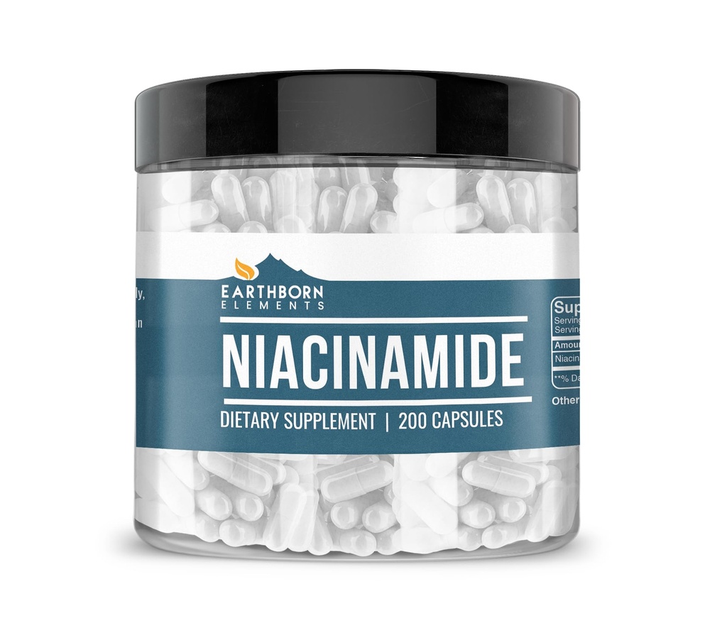 Elementos terrestres Niacinamida (Vitamin B3), Cápsulas, No Filleres de Magnesio, No Flush