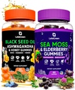 Irish Sea Moss and Black Seed Oil Gummies Bundle – 120 Vegan Gummies Bears - Elderberry for Kids & Adults - Nigella Sativa with Ashwagandha & Honey