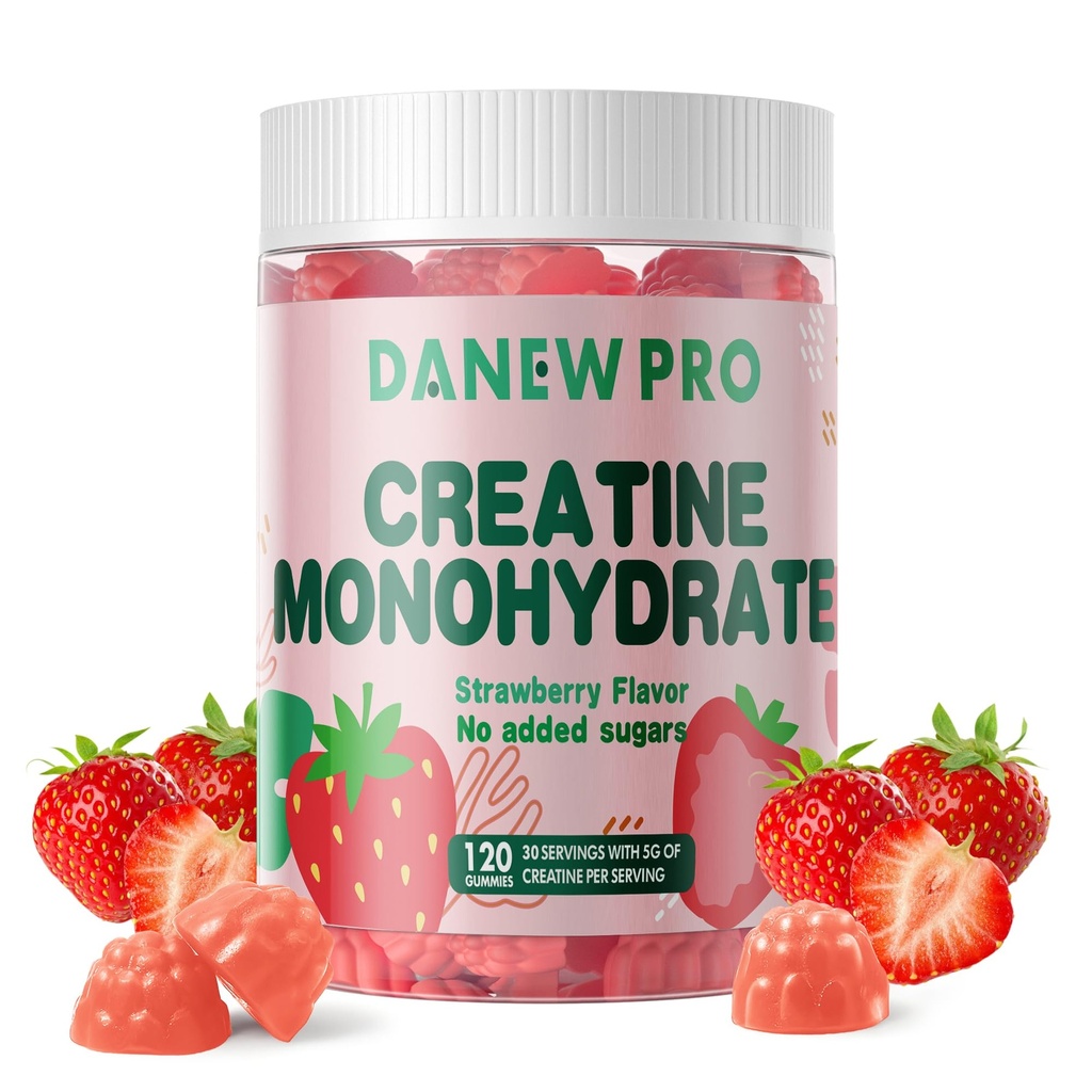 NSF Certified Creatine Gummy 5g - Creatine Monohydrate Gummies for Men &amp; Women, Creatine Monohydrate for Muscle Strength, Muscle Builder, Energy Boost, Pre-Workout Supplement(120 Count)-Strawberry