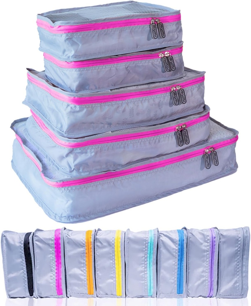 MUMI Packing Cubes – 5-Piece Compression Packing Cubes for Travel, Luggage Organizers for Suitcases, Carry-On Bags, Backpacks y Duffel Bags – Space-Saving Travel Essentials - Pink