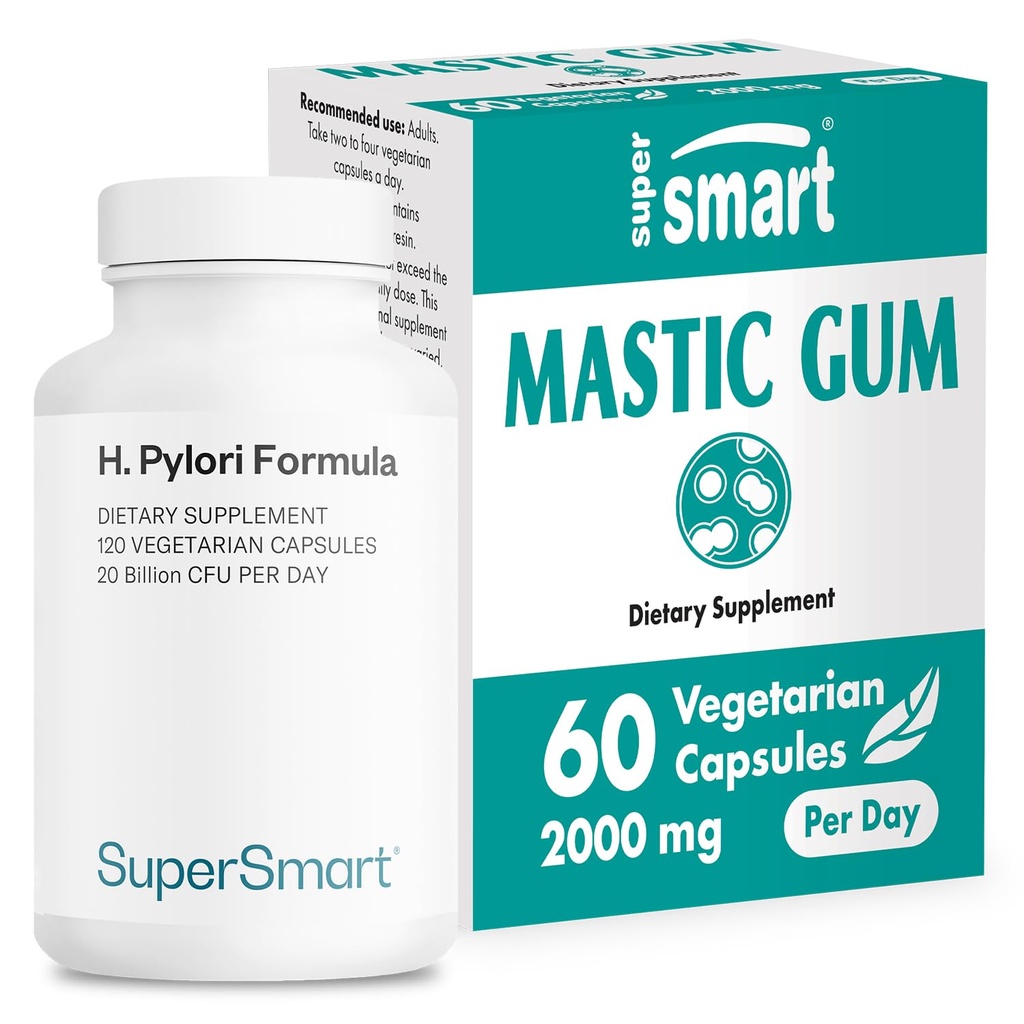Supersmart - H. Pylori Formula Bundle (Acción completa) - Probiotic L. Reuteri w/Mastic Gum ← Non-GMO &amp; Gluten Free - 60x2 &amp; 120 Vegetarian Capsules