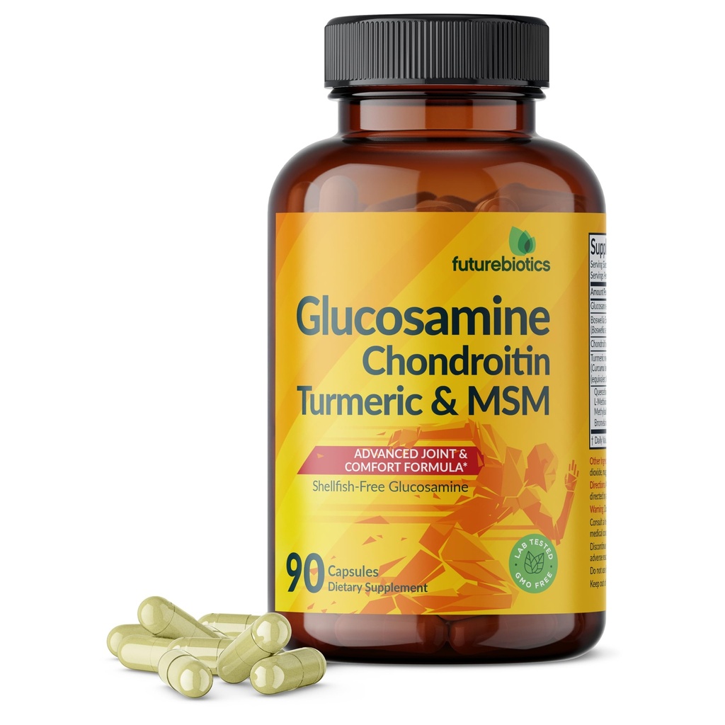 Futurebiotics Glucosamine Chondroitin Turmeric &amp; MSM Advanced Joint Formula, Supports Healthy Joints & Mobility - Non-GMO, 90 Capsules