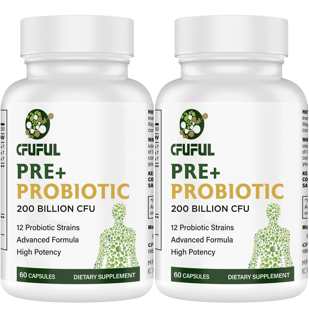 Probióticos para Mujeres y Hombres - 200 millones de millones de francos CFU 12 Strains Probiótico para Inmune Digestiva y Salud Gut, con Estante Prebiótico Orgánico Suplemento Probiótico para Bloating 120 cápsulas