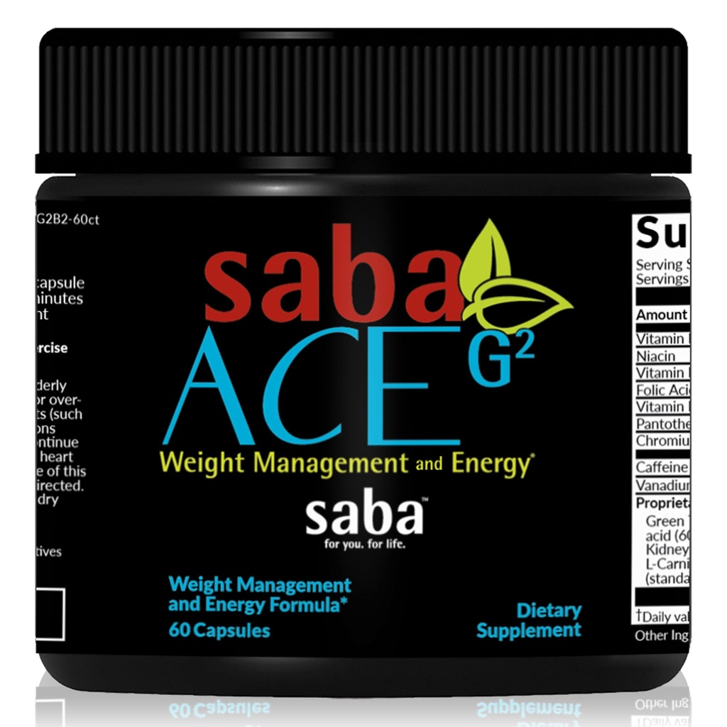Saba ACE G2 - Thermogenic Fat Burner. Suplemento de pérdida de peso, supresor de la competencia, " Booster de energía - Green Tea Extract,Capsimax, Garcania, Carnosyn " Más - 60 cápsulas