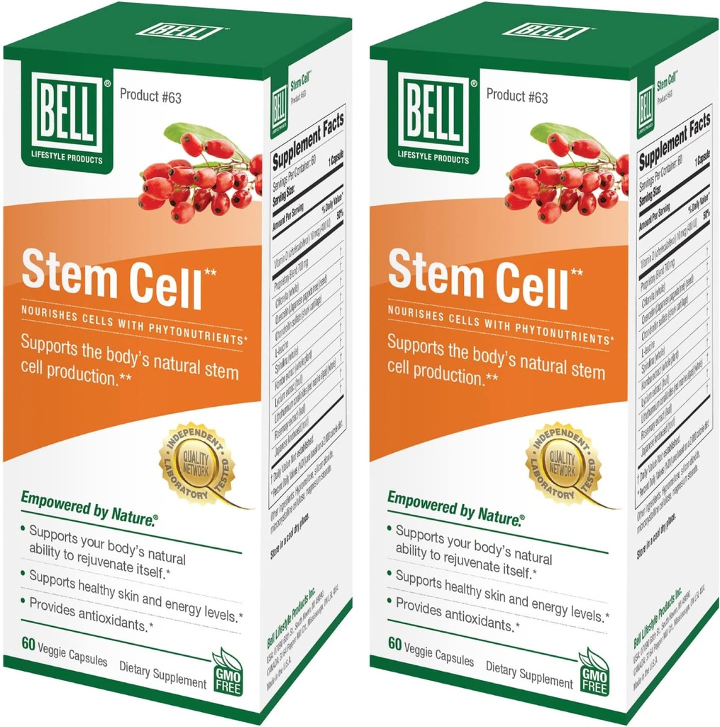 Bell Stem Cell Supplements - Supports Your Body's Natural Ability to Replace Worn Out Cells and Rejuvenate Tissue ⋅ Celulas Madres, Pack of 2 ← 60 Capsules Cada uno