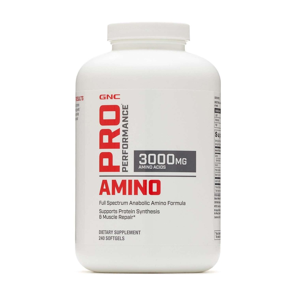 GNC Pro Performance Amino 3000mg, 240 Softgels, soporta la síntesis de proteínas y reparación de músculos