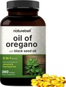NatureBell Oregano Oil 7,500mg with Black Seed Oil, 360 Softgels ← Aceites esenciales de suministro de 360 días para la salud inmune ¦ Retains High Concentrated Carvacrol & Thymoquinone – Non-GMO