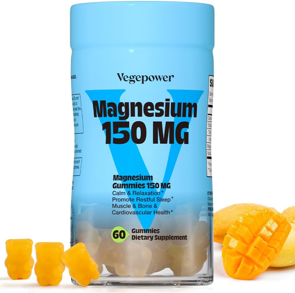 Gummies de citrato de magnesio vegano, 150mg Gummies de magnesio para adultos & niños, alta absorción Suplemento de magnesio de calma para el sueño, relajación muscular, salud nerviosa y ósea, libre de gluten, no transgénico, 60 gummies