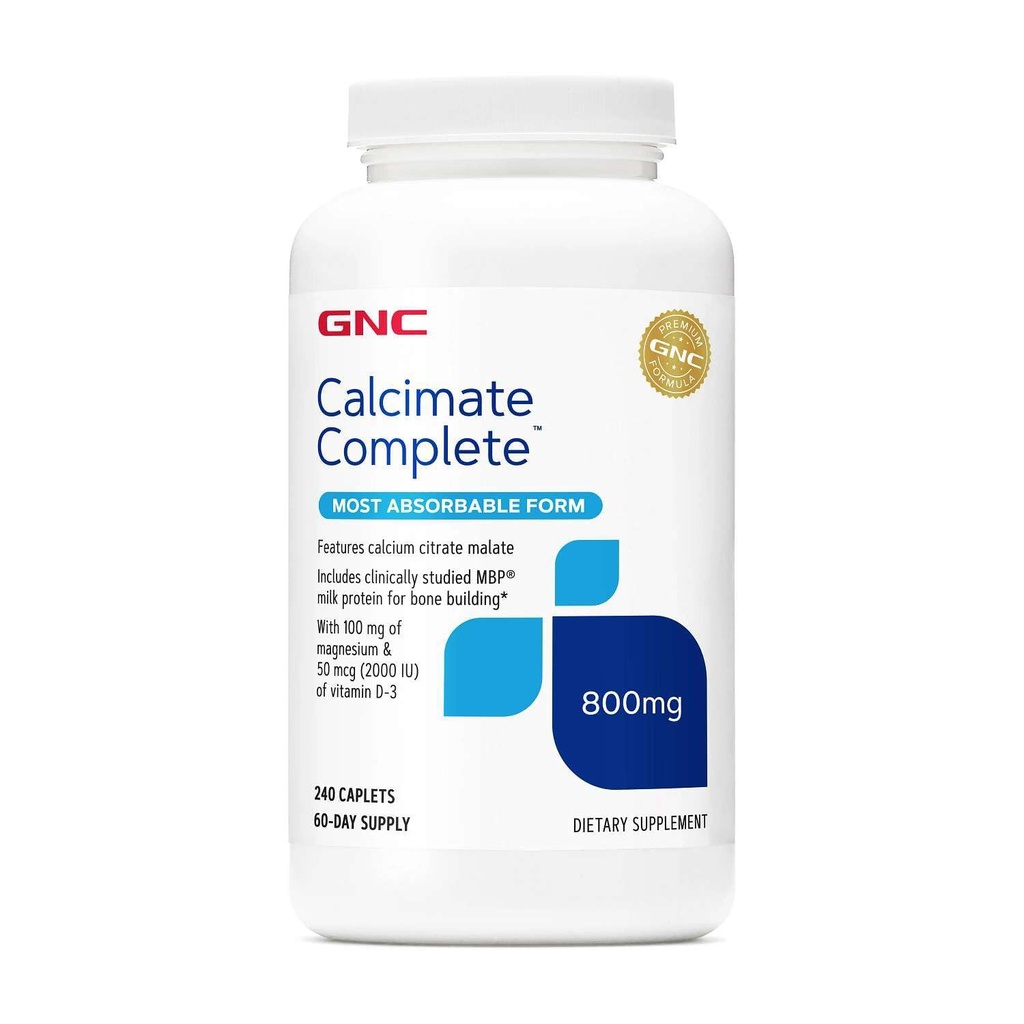 GNC Calcium Complete 800mg Suplemento, apoya la densidad ósea, mejora la absorción de calcio, 60 servicios